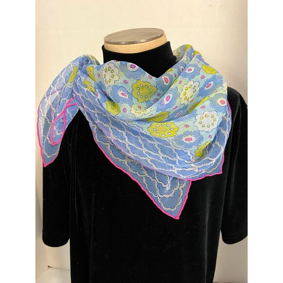 💜 3/$25 💜 Fairycore Whimsy Floral Vintage SCARF Lightweight Chiffon Baby Blue - Picture 1 of 4
